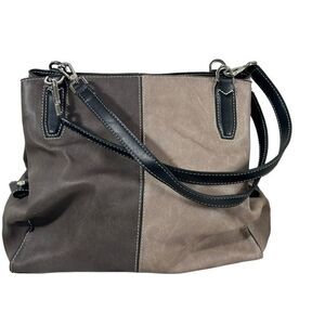 Calvin Klein Gabrianna Tote Shoulder Bag in Neutral Dark Gray Brown/Tan Gray